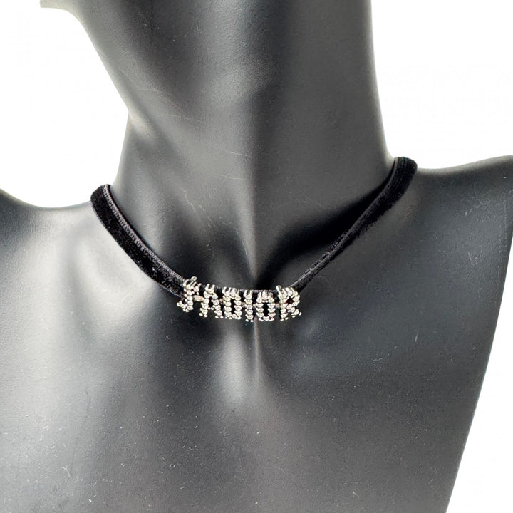 ディオール DIOR J'ADIORロゴ チョーカー ラインストーン ベルベット レディース