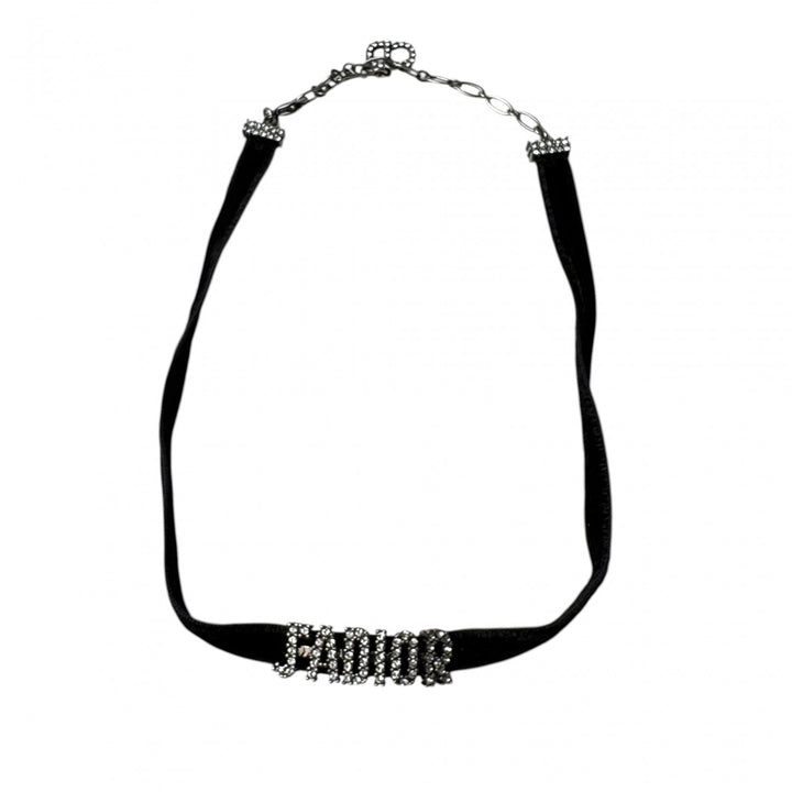 ディオール DIOR J'ADIORロゴ チョーカー ラインストーン ベルベット レディース