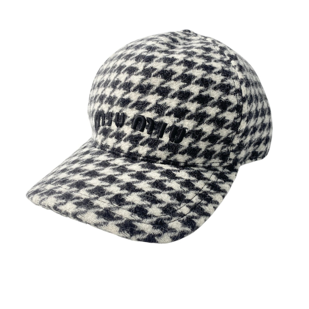 美品 ミュウミュウ MIUMIU ロゴ キャップ M 5HC179 千鳥柄 レディース