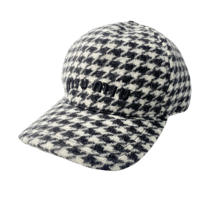 美品 ミュウミュウ MIUMIU ロゴ キャップ M 5HC179 千鳥柄 レディース