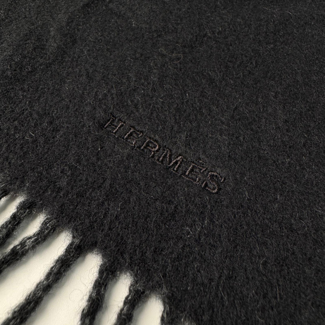 エルメス HERMES マフラー ブラック×グレー フリンジ タグなし レディース