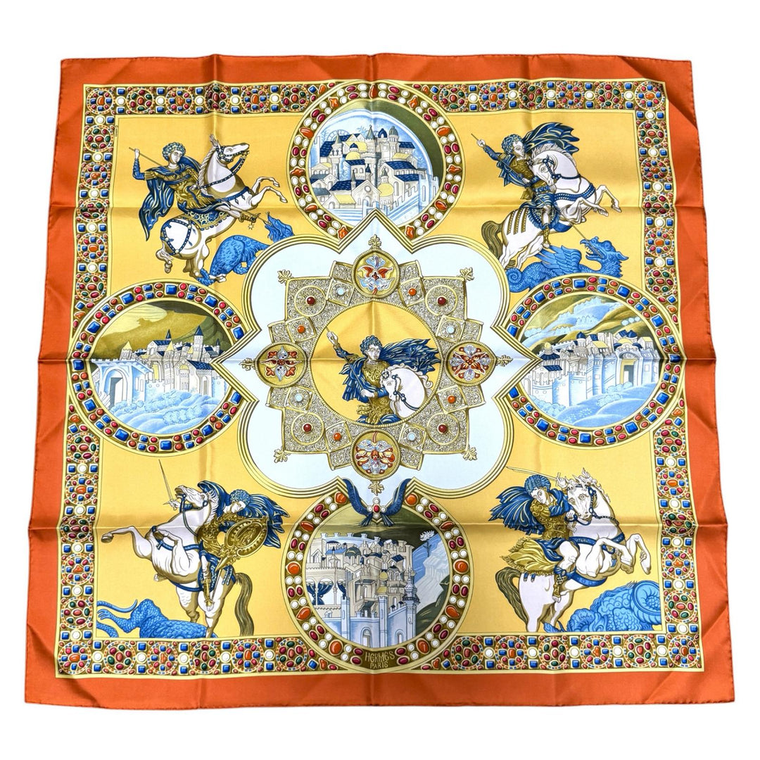 美品 エルメス HERMES カレ90 正義の騎士の勝利 スカーフ シルク レディース