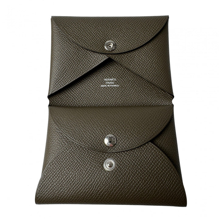 新品 エルメス HERMES カルヴィ デュオ コインケース K刻印 ヴェールロデン エプソン レディース