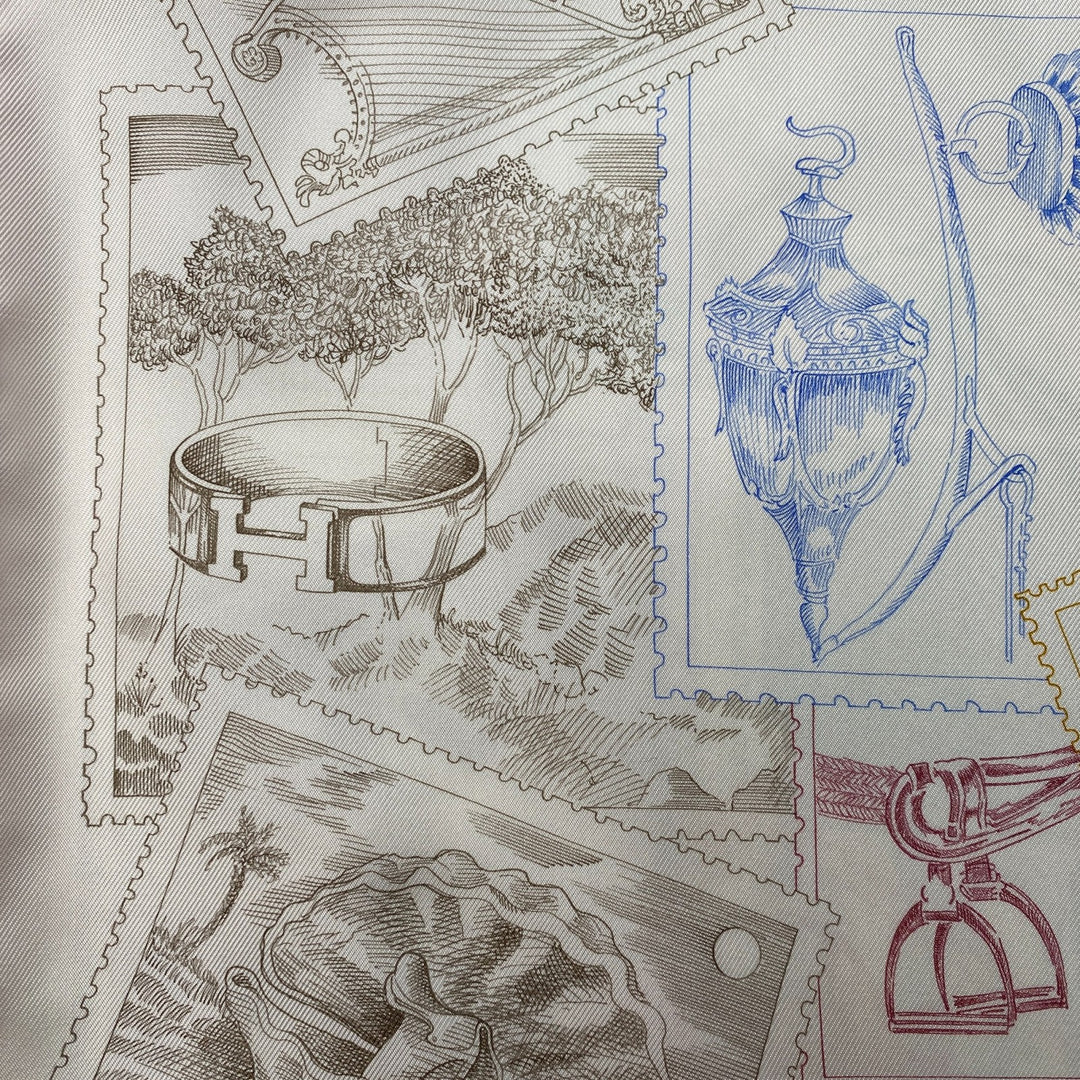 未使用 エルメス HERMES カレ 90 フォーブルの切手愛好家 レディース