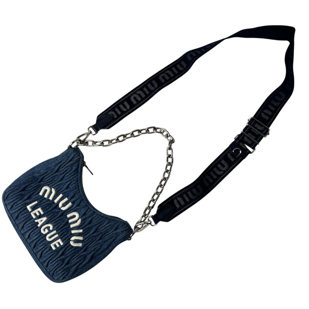 未使用 ミュウミュウ MIUMIU マテラッセ デニム 2way ショルダーバッグ チェーン 5BH211 LEAGUE リーグ 限定モデル 斜めがけ クロスボディ レディース