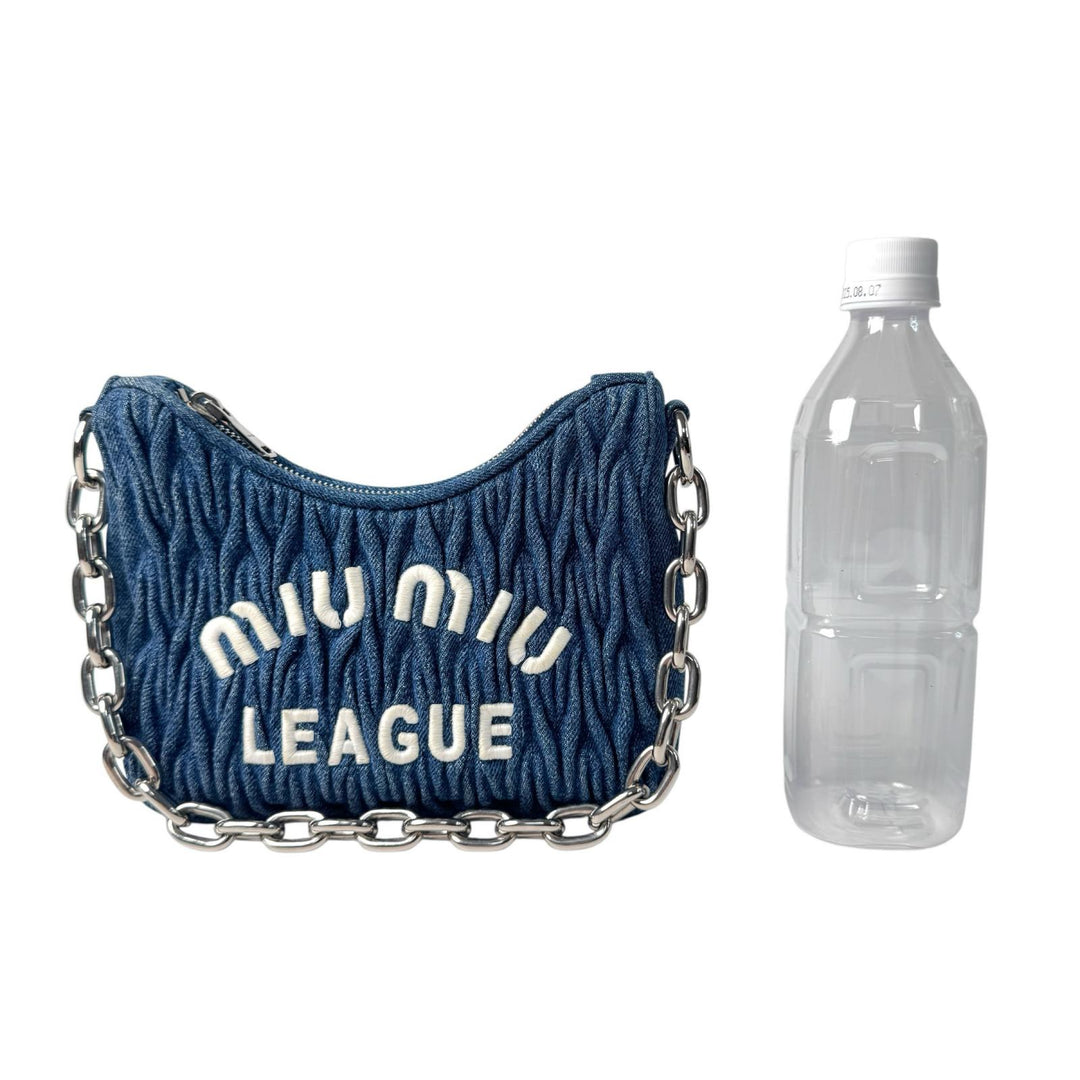 未使用 ミュウミュウ MIUMIU マテラッセ デニム 2way ショルダーバッグ チェーン 5BH211 LEAGUE リーグ 限定モデル 斜めがけ クロスボディ レディース