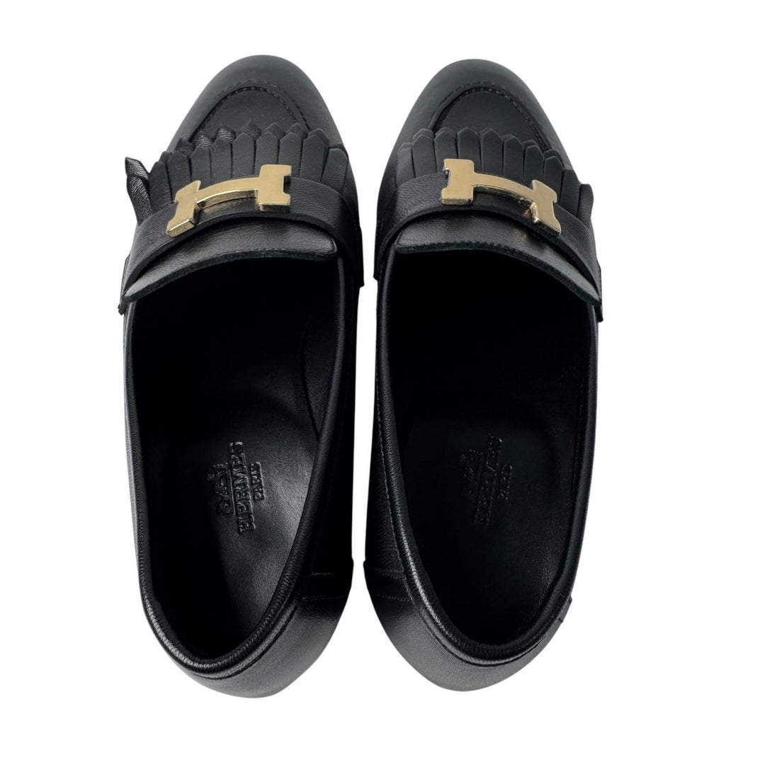 未使用 エルメス HERMES モカシン ロワイヤル ローファー 黒 #35.5 H金具 レディース