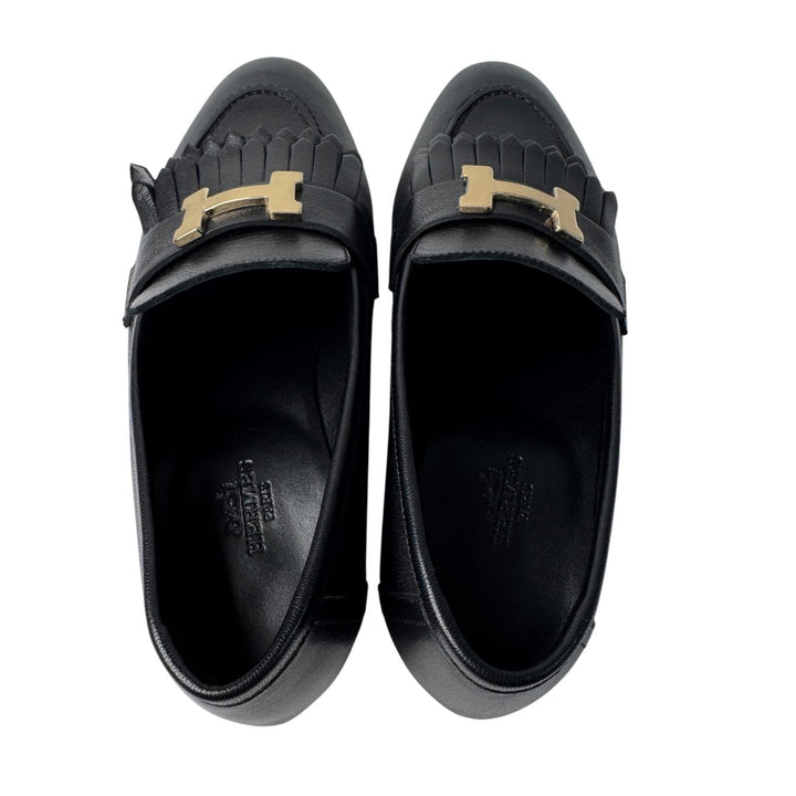 未使用 エルメス HERMES モカシン ロワイヤル ローファー 黒 #35.5 H金具 レディース