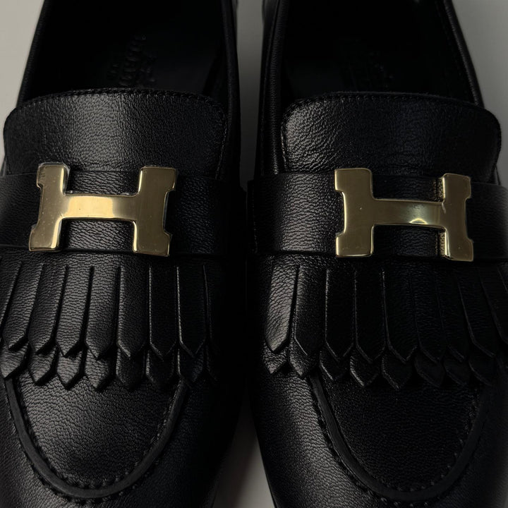 未使用 エルメス HERMES モカシン ロワイヤル ローファー 黒 #35.5 H金具 レディース