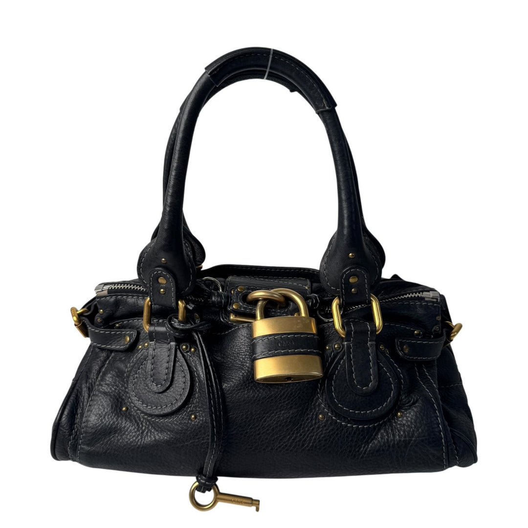 美品 クロエ Chloe パディントン ハンドバッグ 南京錠 カデナ ブラック レザー レディース
