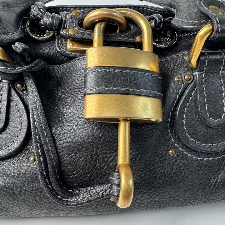 美品 クロエ Chloe パディントン ハンドバッグ 南京錠 カデナ ブラック レザー レディース