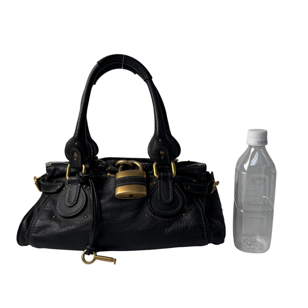 美品 クロエ Chloe パディントン ハンドバッグ 南京錠 カデナ ブラック レザー レディース