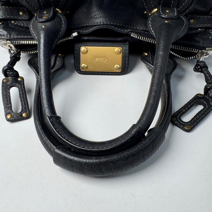 美品 クロエ Chloe パディントン ハンドバッグ 南京錠 カデナ ブラック レザー レディース