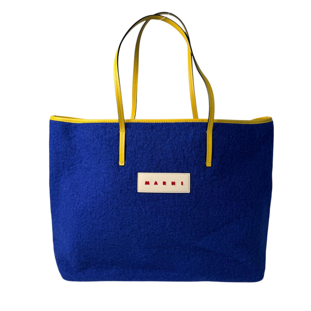 マルニ MARNI フェルト×レザー トートバッグ リバーシブル 青×黄 大容量 肩がけ レディース
