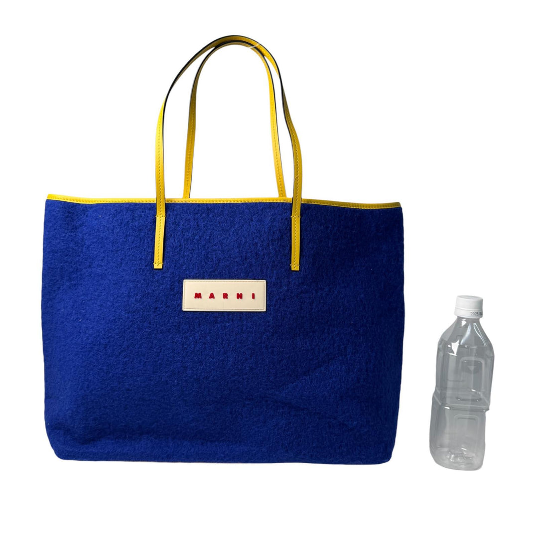 マルニ MARNI フェルト×レザー トートバッグ リバーシブル 青×黄 大容量 肩がけ レディース