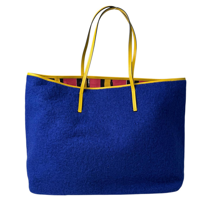 マルニ MARNI フェルト×レザー トートバッグ リバーシブル 青×黄 大容量 肩がけ レディース