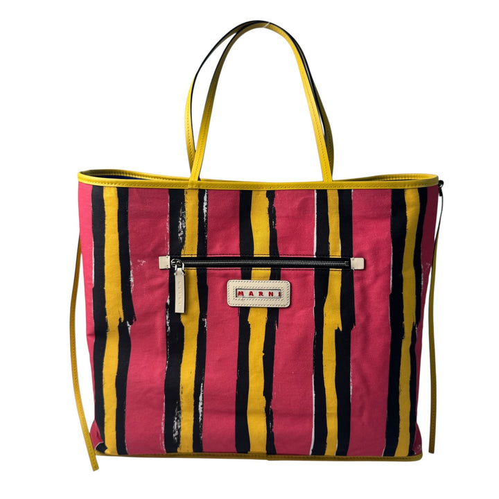マルニ MARNI フェルト×レザー トートバッグ リバーシブル 青×黄 大容量 肩がけ レディース