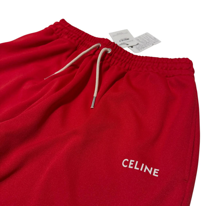 新品 セリーヌ CELINE ホワイトロゴプリント ロング ワイドレッグ トラックパンツ 赤 2Z135121O-27RO メンズ