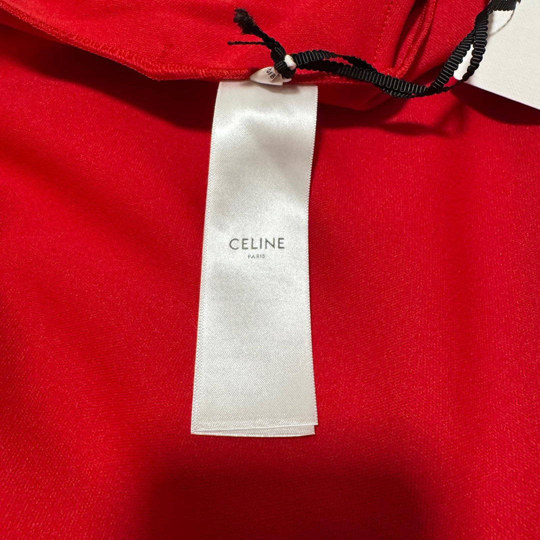 新品 セリーヌ CELINE ホワイトロゴプリント ロング ワイドレッグ トラックパンツ 赤 2Z135121O-27RO メンズ