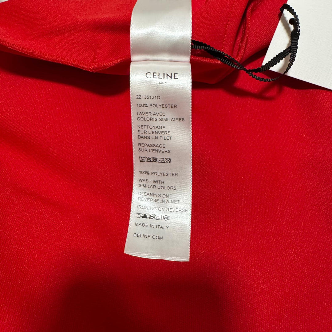 新品 セリーヌ CELINE ホワイトロゴプリント ロング ワイドレッグ トラックパンツ 赤 2Z135121O-27RO メンズ
