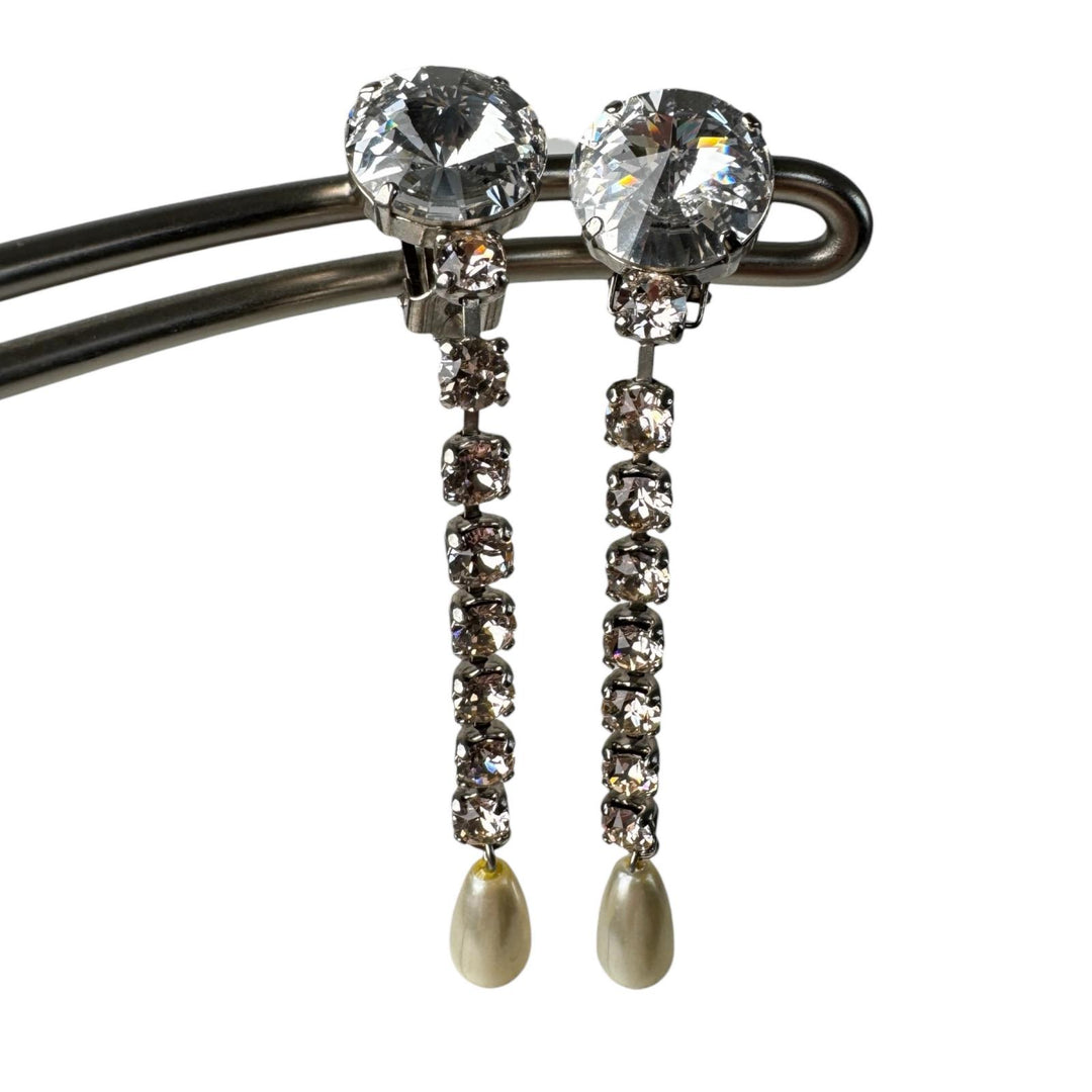 ミュウミュウ MIUMIU ビジュー ラインストーン パール ドロップイヤリング レディース