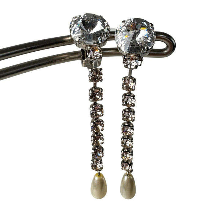 ミュウミュウ MIUMIU ビジュー ラインストーン パール ドロップイヤリング レディース