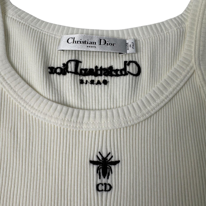 ディオール Dior リブタンクトップ BEE 蜂 刺繍 CDロゴ エクリュ 白 343T50B4086 #S レディース
