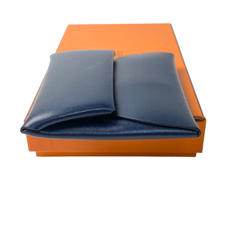 美品 エルメス HERMES レディース バスティア ボックスカーフ コインケース W刻印 ネイビー W MZ 003 HA