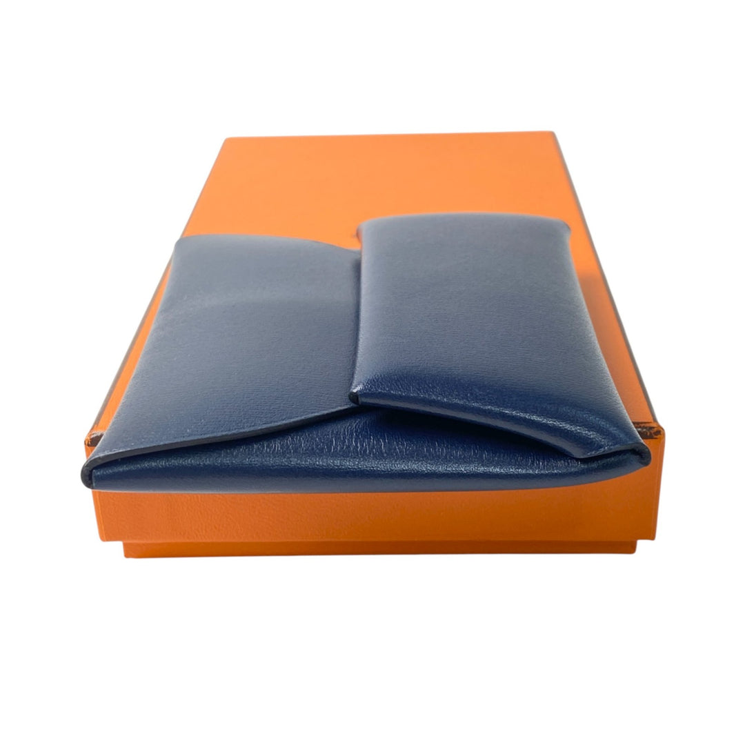 美品 エルメス HERMES レディース バスティア ボックスカーフ コインケース W刻印 ネイビー W MZ 003 HA