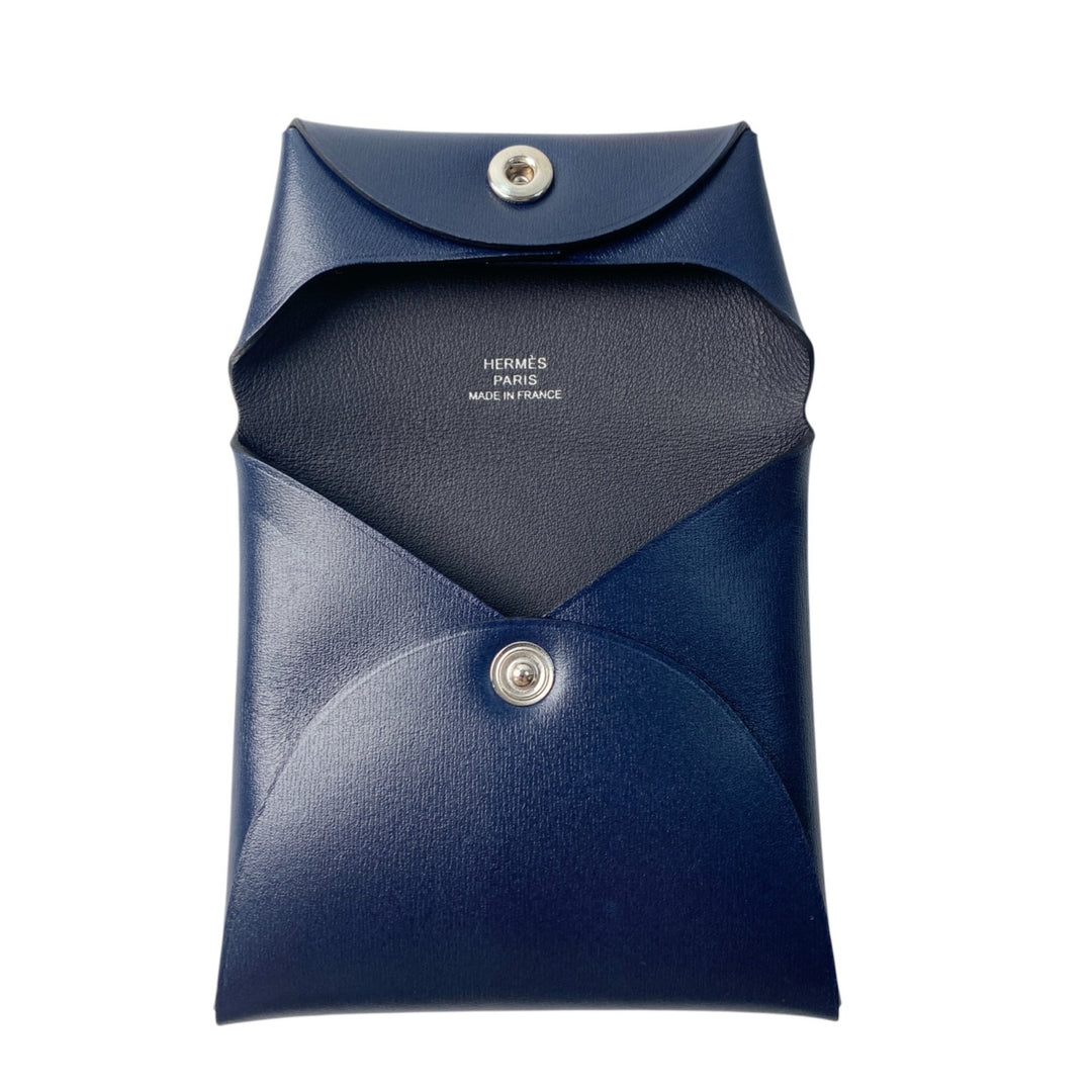 美品 エルメス HERMES レディース バスティア ボックスカーフ コインケース W刻印 ネイビー W MZ 003 HA