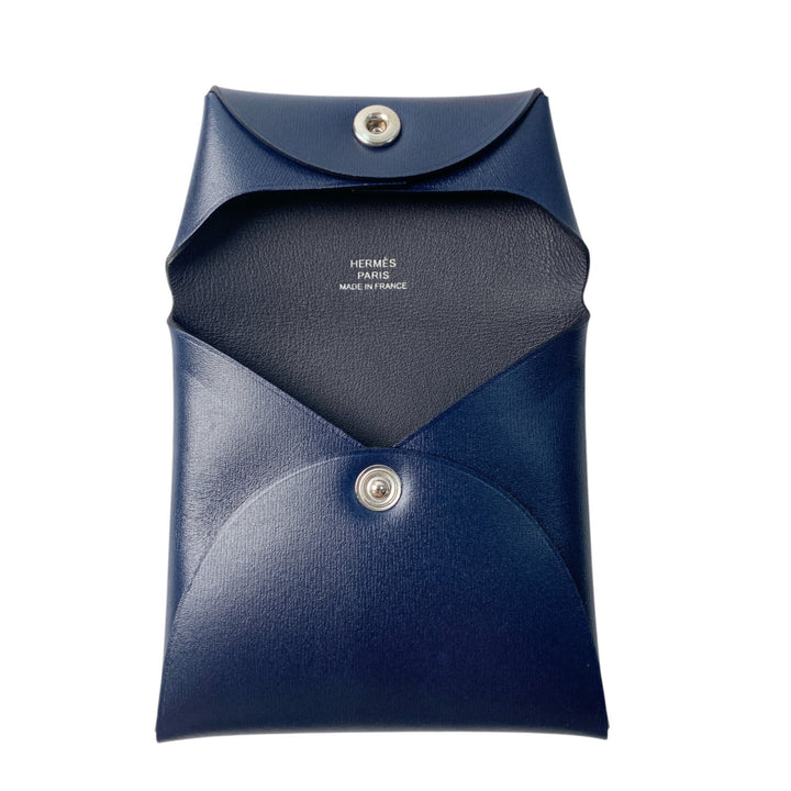 美品 エルメス HERMES レディース バスティア ボックスカーフ コインケース W刻印 ネイビー W MZ 003 HA