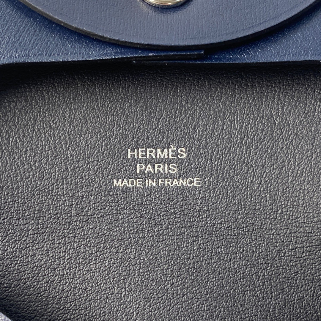 美品 エルメス HERMES レディース バスティア ボックスカーフ コインケース W刻印 ネイビー W MZ 003 HA