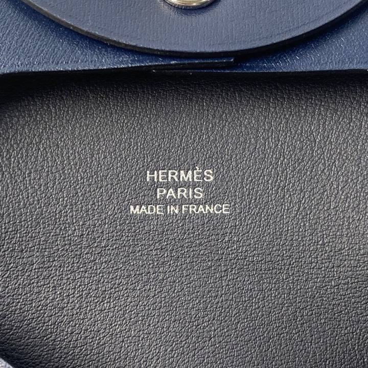 美品 エルメス HERMES レディース バスティア ボックスカーフ コインケース W刻印 ネイビー W MZ 003 HA