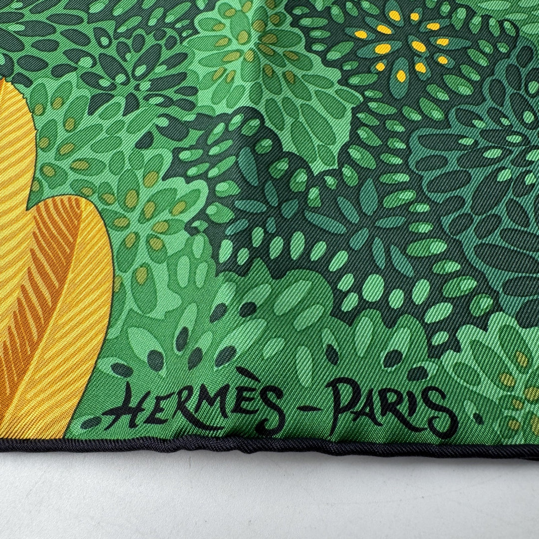 未使用 エルメス HERMES カレ90 シルクスカーフ 森のエスプリ アリスシャーリー 緑 レディース