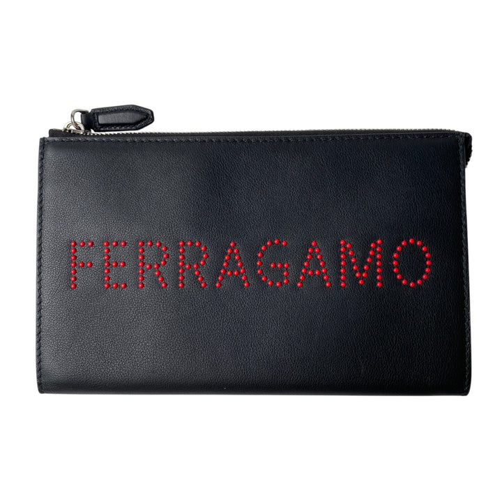 美品 フェラガモ FERRAGAMO レディース クラッチバッグ ロゴスタッズ 24-A121
