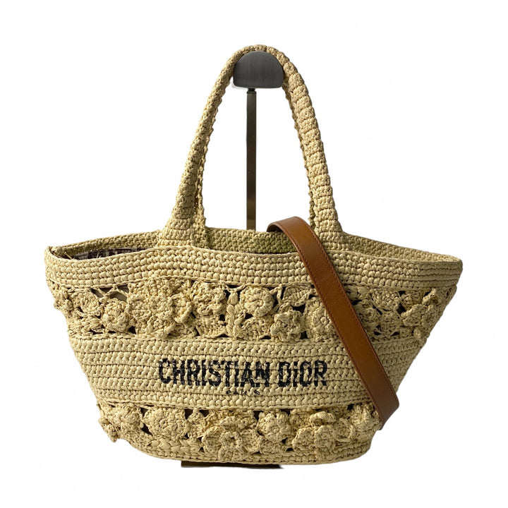 定価80万 美品 ディオール DIOR レディース パニエ シャポー カゴバッグ ラフィア 2way ショルダーバッグ ハンドバッグ 斜めがけ クロスボディ