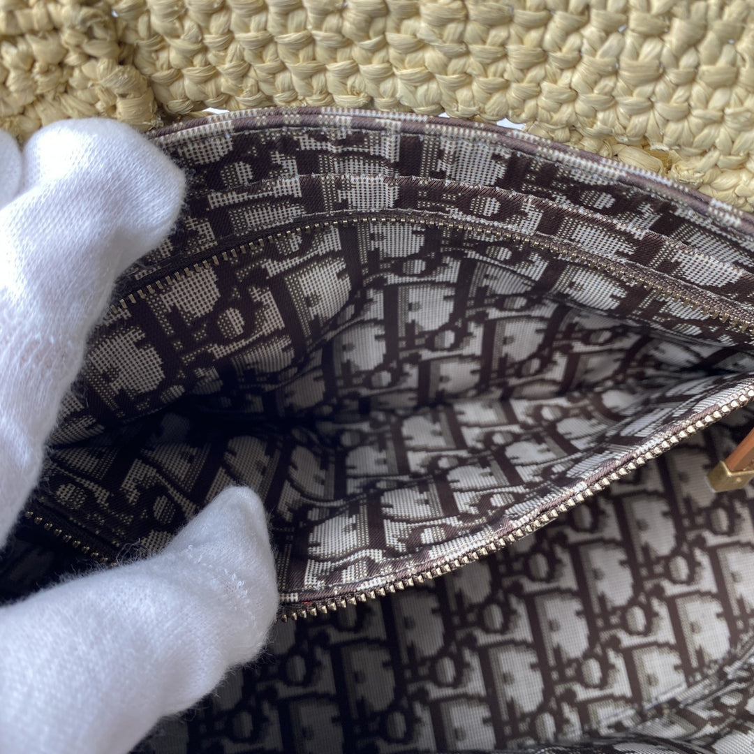 定価80万 美品 ディオール DIOR レディース パニエ シャポー カゴバッグ ラフィア 2way ショルダーバッグ ハンドバッグ 斜めがけ クロスボディ