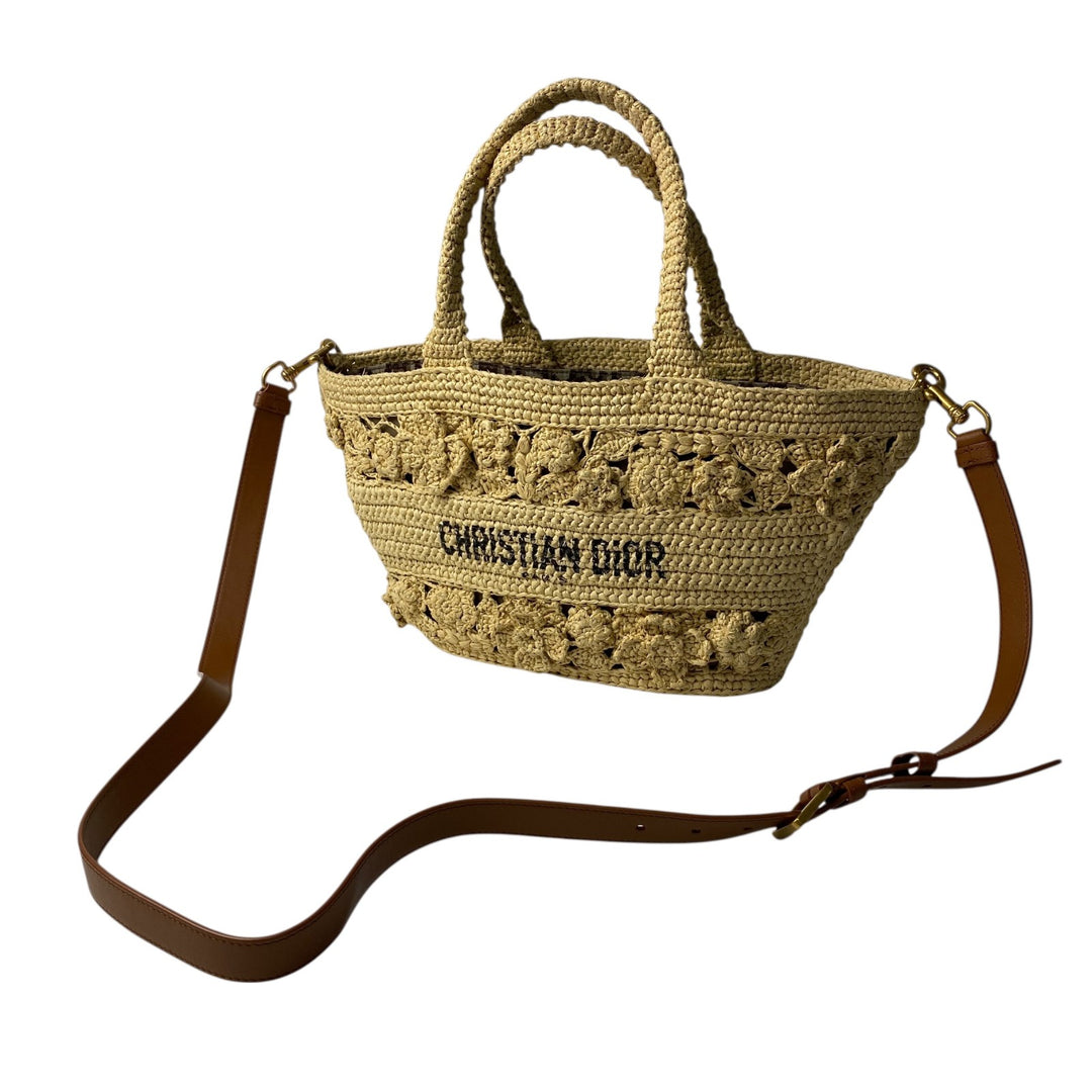 定価80万 美品 ディオール DIOR レディース パニエ シャポー カゴバッグ ラフィア 2way ショルダーバッグ ハンドバッグ 斜めがけ クロスボディ
