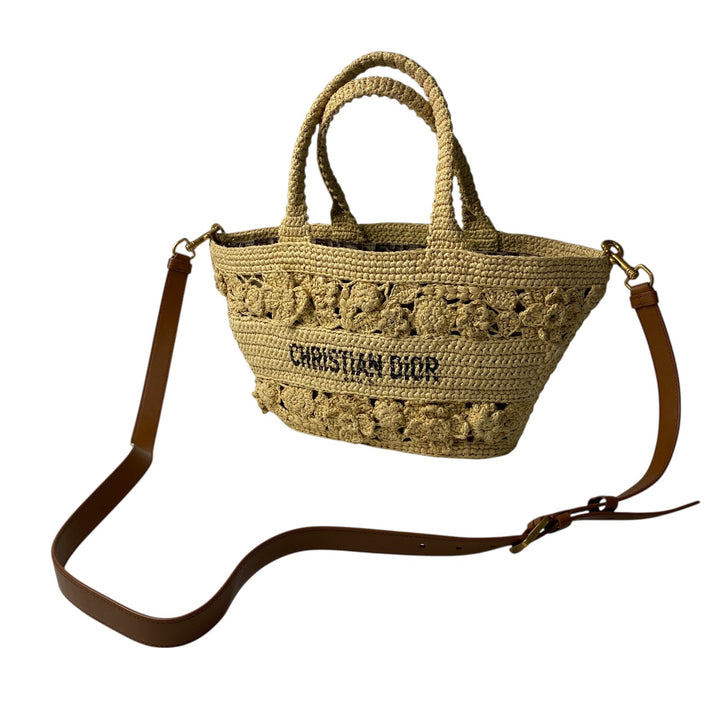 定価80万 美品 ディオール DIOR レディース パニエ シャポー カゴバッグ ラフィア 2way ショルダーバッグ ハンドバッグ 斜めがけ クロスボディ
