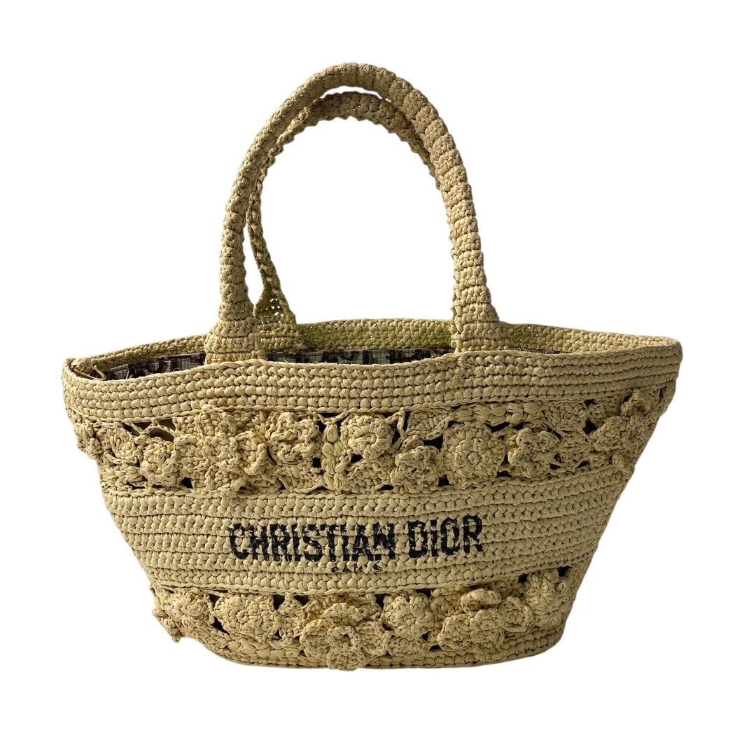 定価80万 美品 ディオール DIOR レディース パニエ シャポー カゴバッグ ラフィア 2way ショルダーバッグ ハンドバッグ 斜めがけ クロスボディ