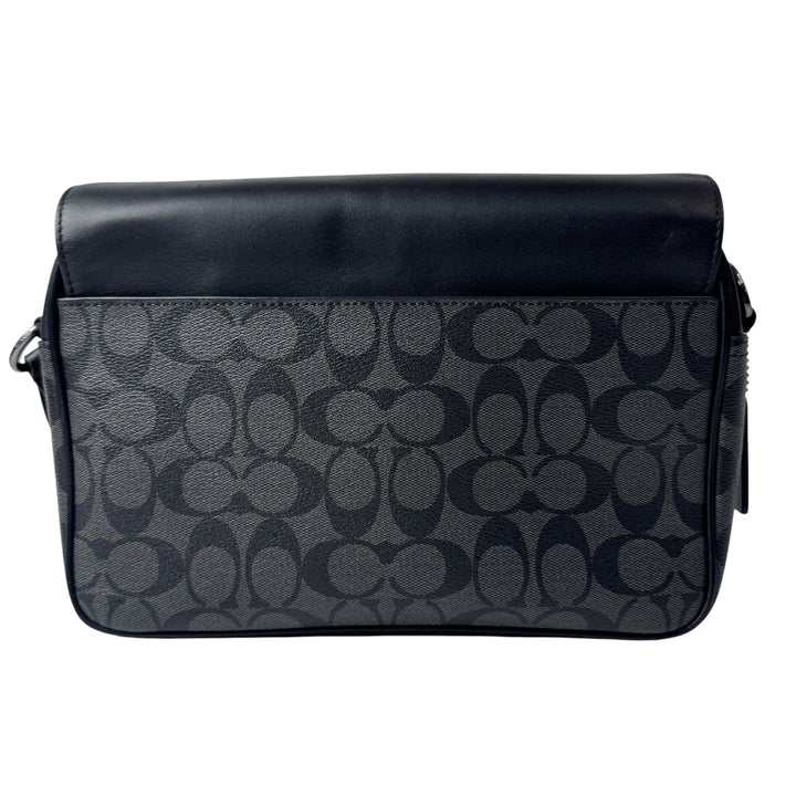 美品 コーチ COACH トラック クロスボディ ショルダーバッグ ブラック シグネチャー メンズ