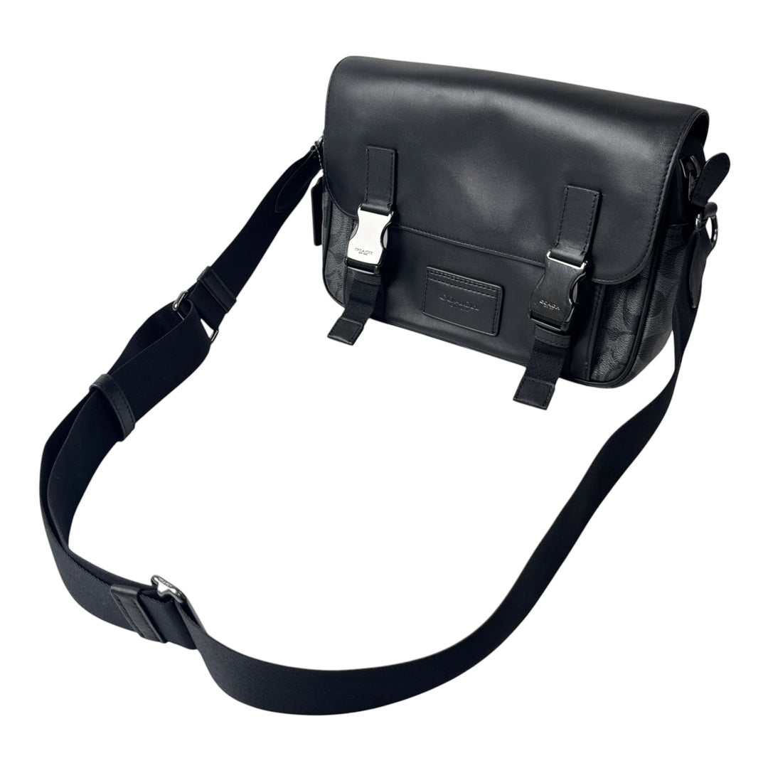 美品 コーチ COACH トラック クロスボディ ショルダーバッグ ブラック シグネチャー メンズ