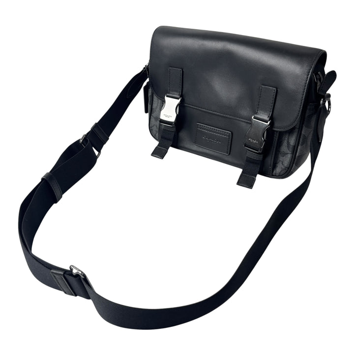 美品 コーチ COACH トラック クロスボディ ショルダーバッグ ブラック シグネチャー メンズ