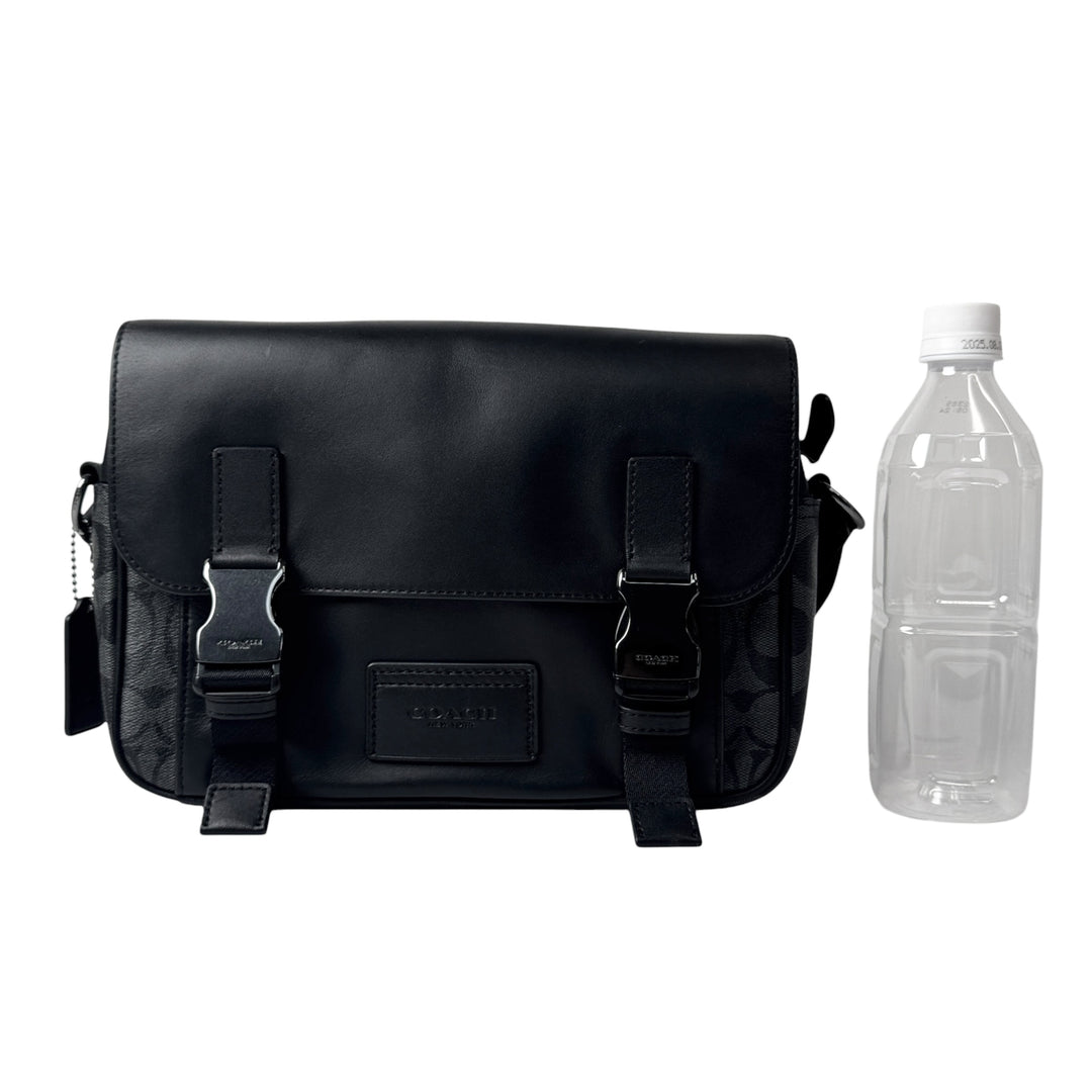 美品 コーチ COACH トラック クロスボディ ショルダーバッグ ブラック シグネチャー メンズ
