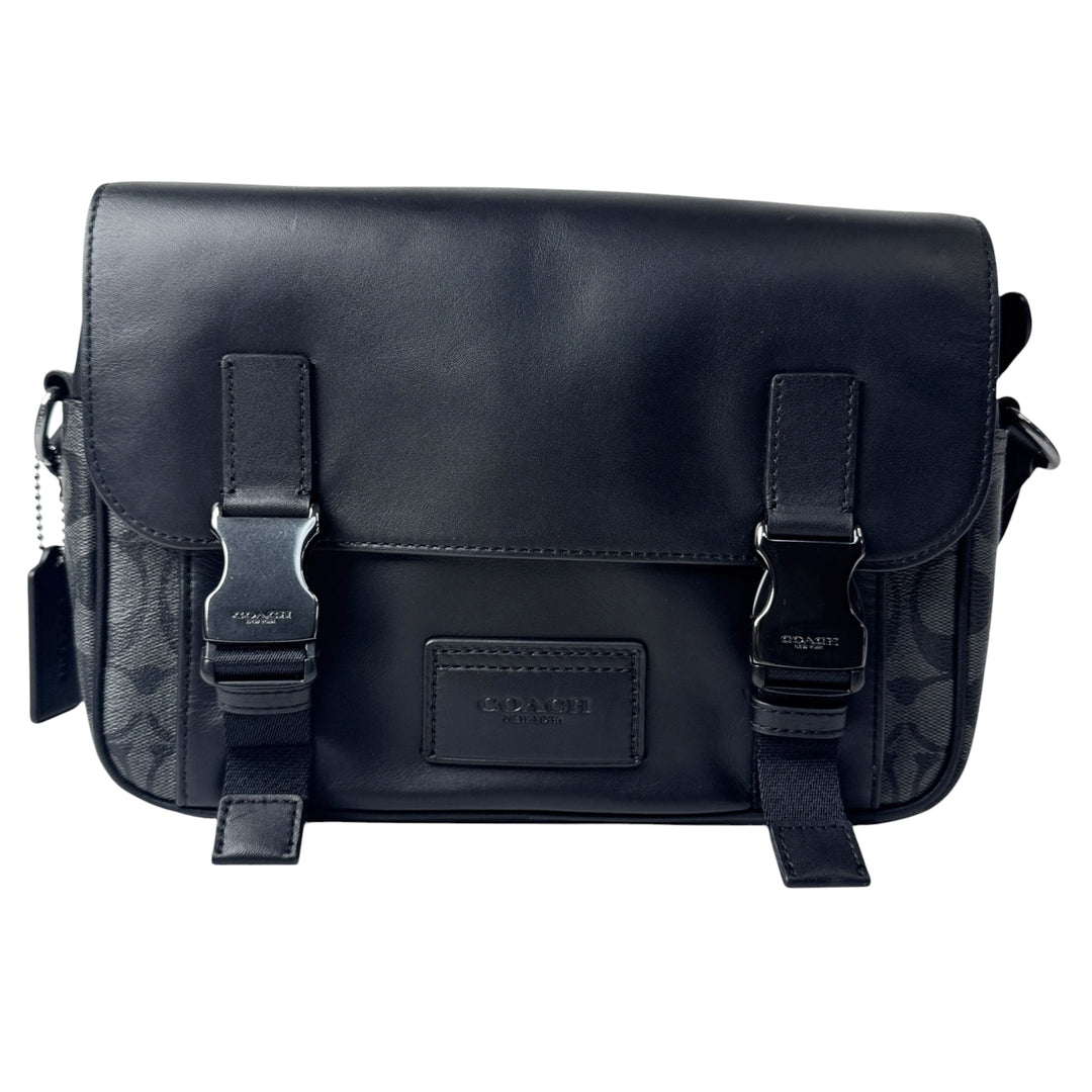 美品 コーチ COACH トラック クロスボディ ショルダーバッグ ブラック シグネチャー メンズ