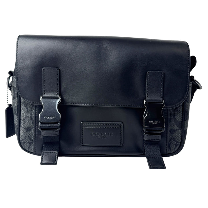 美品 コーチ COACH トラック クロスボディ ショルダーバッグ ブラック シグネチャー メンズ