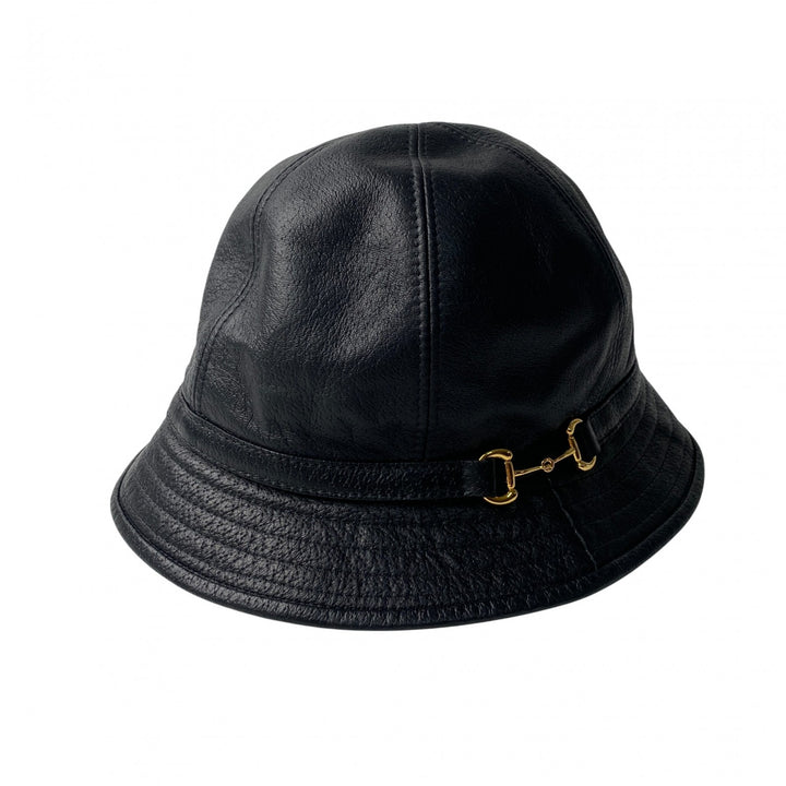 新品 タグ付き グッチ GUCCI レディース バケットハット ブラック レザー S