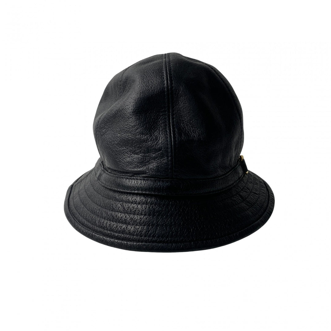 新品 タグ付き グッチ GUCCI レディース バケットハット ブラック レザー S