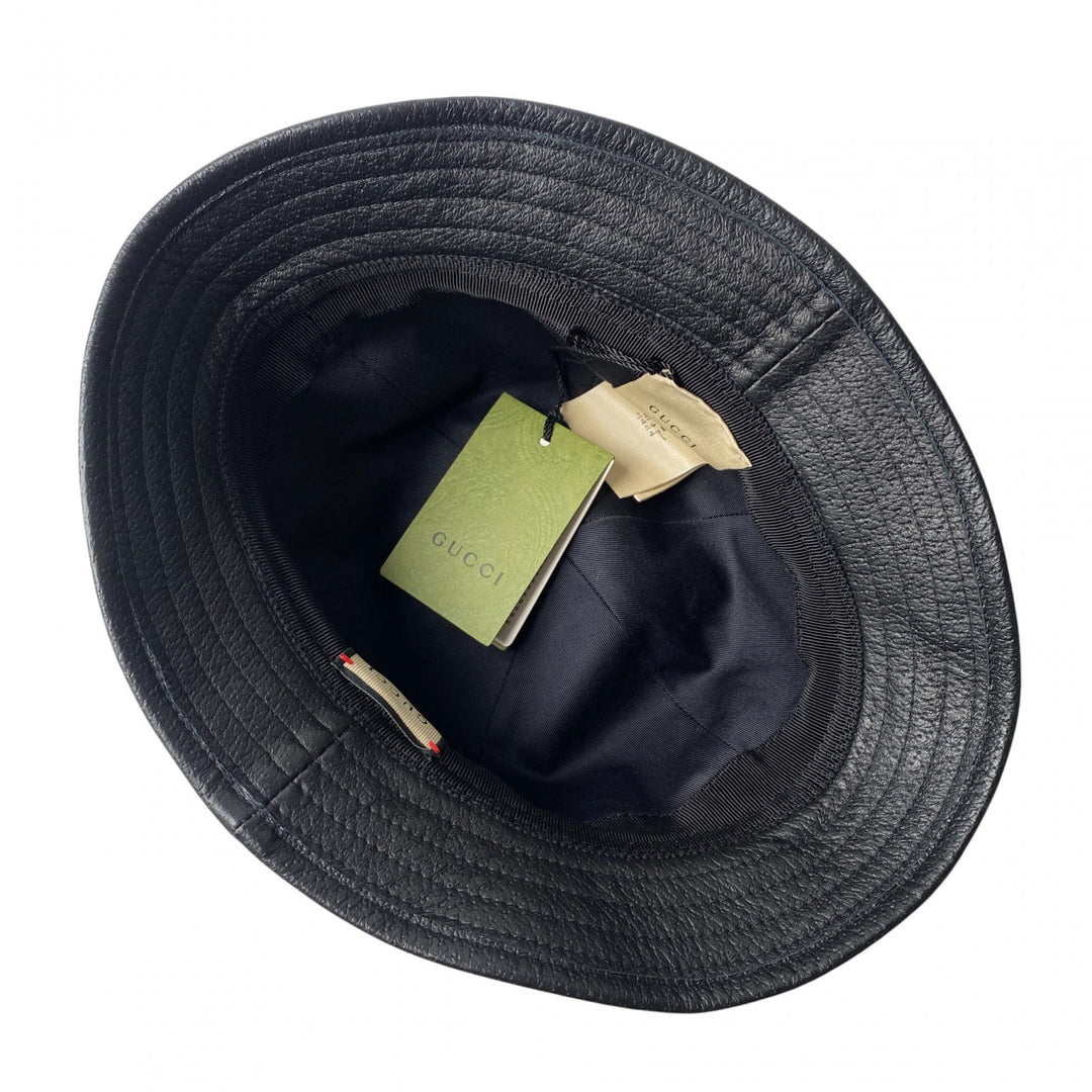 新品 タグ付き グッチ GUCCI レディース バケットハット ブラック レザー S