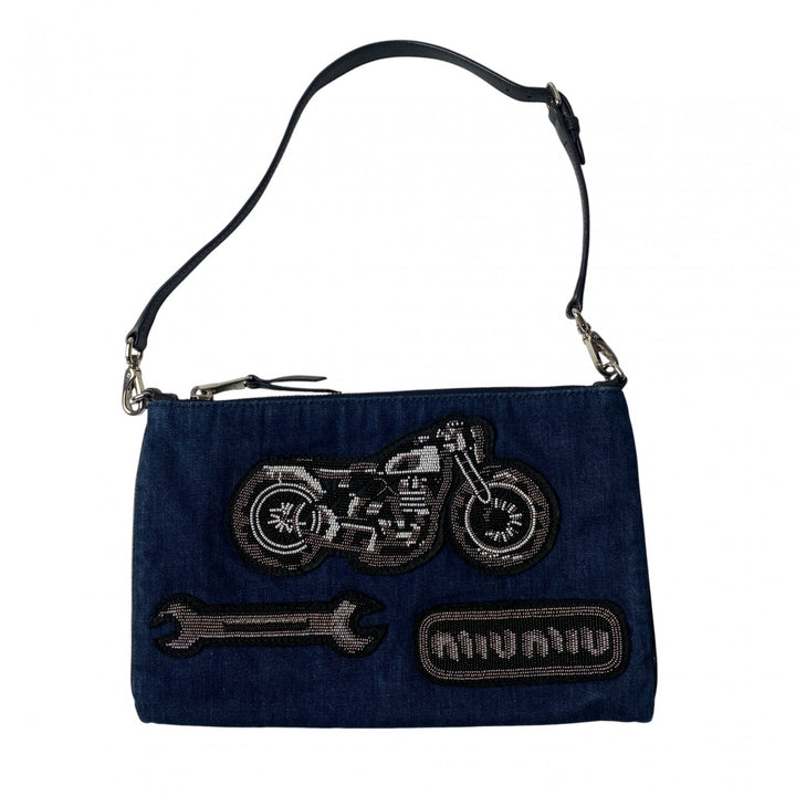 美品 ミュウミュウ MIUMIU レディース デニム ビーズ ハンドバッグ